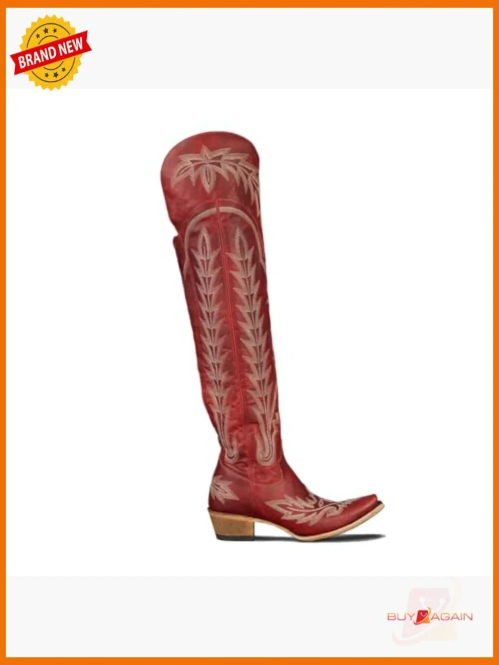 Over the Knee Cowboy Boots with Embroidery Chunky Heel Side Zipper